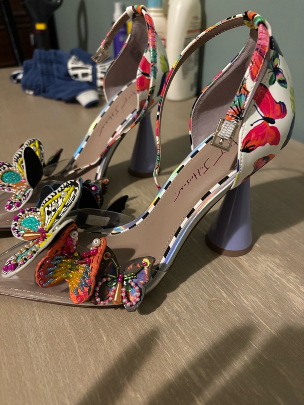 Betsey Johnson Multicolor Butterfly Ankle-Strap Patent Pointed Heels - Picture 2 of 2